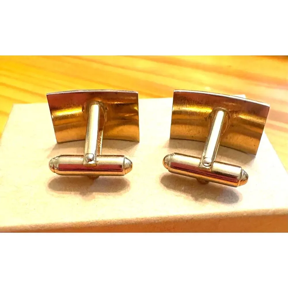 Vintage Gold Tone Mid Century Etched Cufflinks